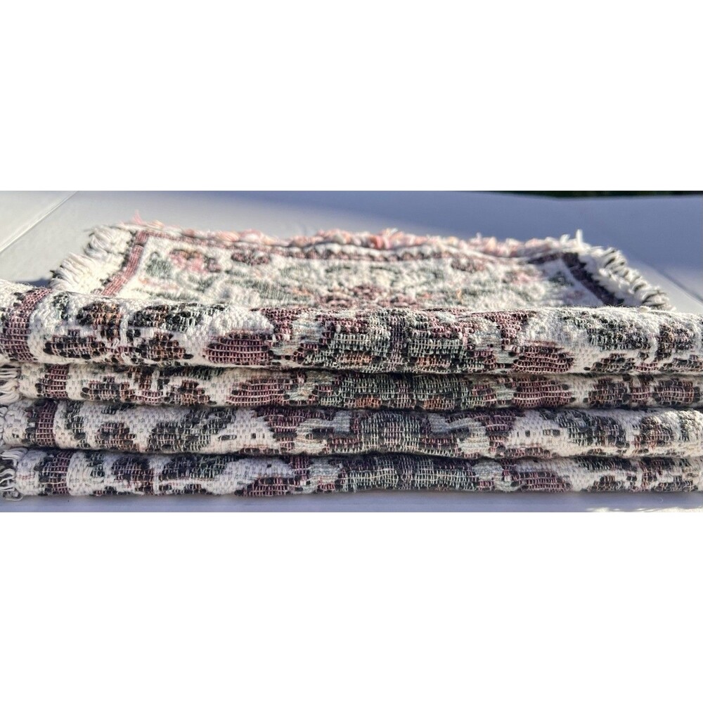Vintage Tapestry Woven Floral Placemats Set of 4 Cottagecore Shabby Chic Fringe